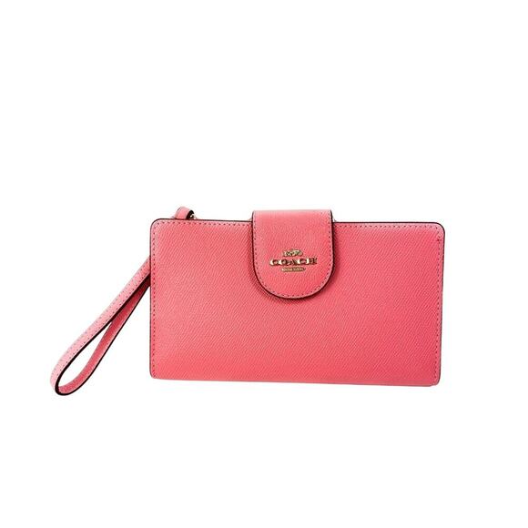 COACH Large Leather Tech Phone Wallet Wristlet Pink Lemonade - Picture 4 of 6